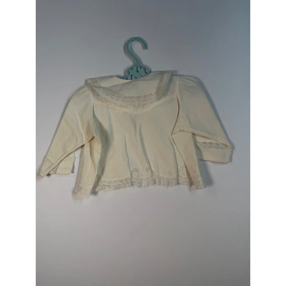 Vintage Ivory Corduroy‎ Baby Jacket Lace Trim Peter Pan Collar Embroidery Cream